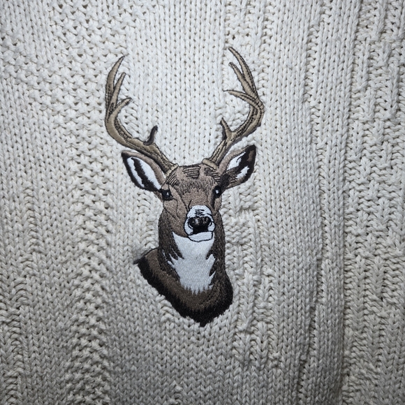 VTG 90's Mens Large Tall 100% Cotton Chunky Knit Sweater By Shenandoah Deer - Picture 4 of 6